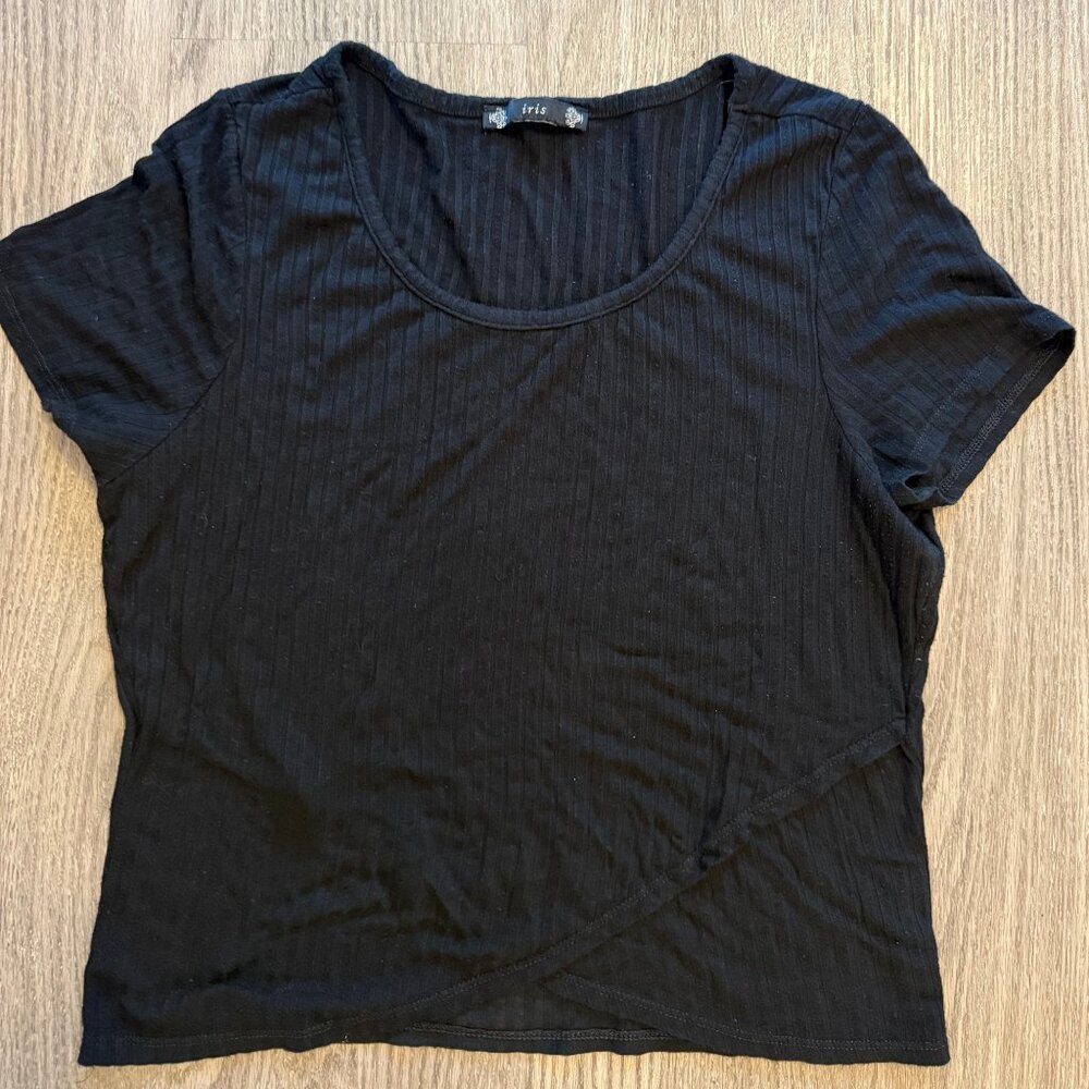 Black Ribbed Short Sleeve Tee